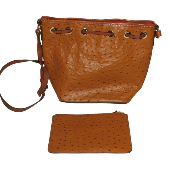 Dooney & Bourke Brown Ostrich Serena Crossbody Shoulder Bag & Purse Clutch - Picture 4 of 13